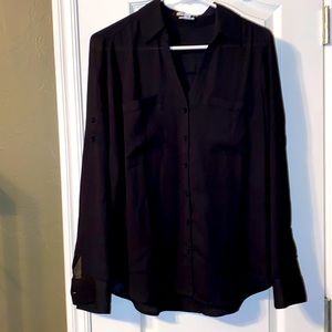 NWOT Express Portofini Slim Fit blouse. Black. Medium.